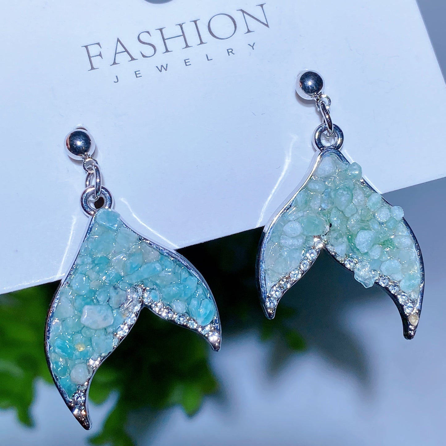Alloy Metal Crystal Chips Fish Tail Design Earrings Crystal Healing Bulk Wholesale