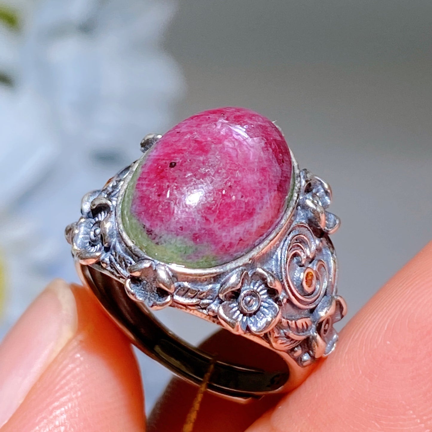 S925 UV Reactive Ruby Ring Crystal Healing Bulk Wholesale