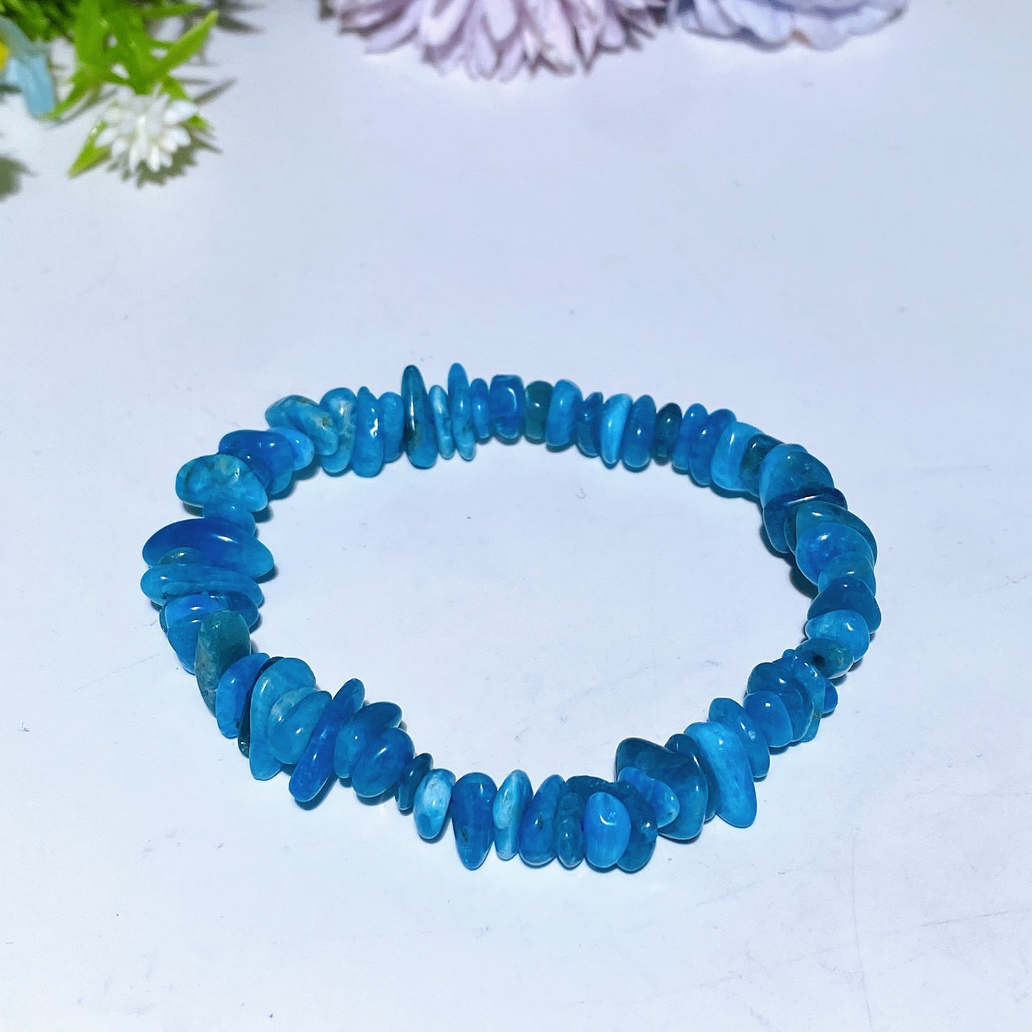 5-9mm Blue Apatite Chips Bracelet Crystal Healing Bulk Wholesale