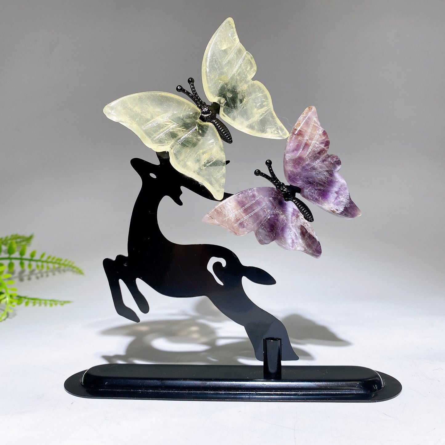 Natural Crystal Butterfly with Metal Deer Free Form Crystal Healing Bulk Wholesale
