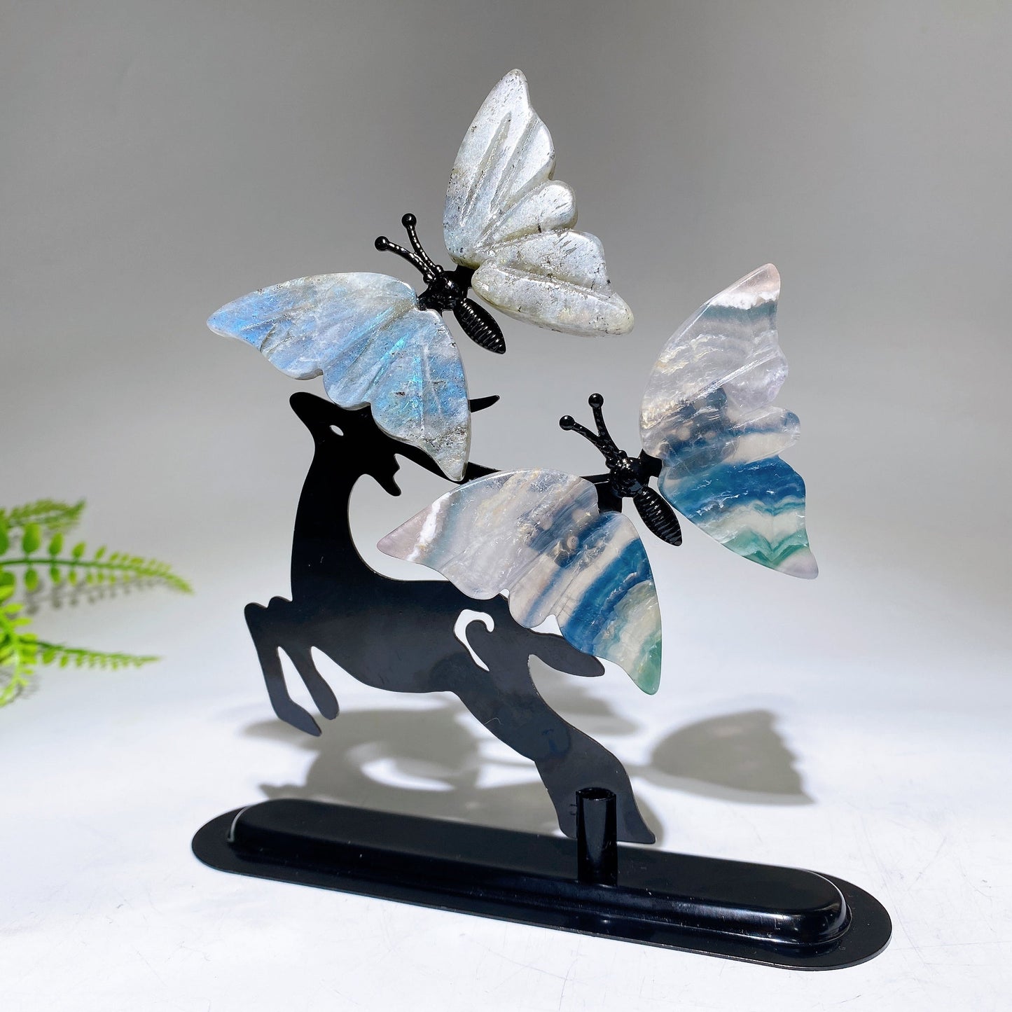 Natural Crystal Butterfly with Metal Deer Free Form Crystal Healing Bulk Wholesale