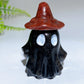 2.2" Natural Obsidian Ghost with Witch's Hat Halloween Carving Crystal Healing Bulk Wholesale