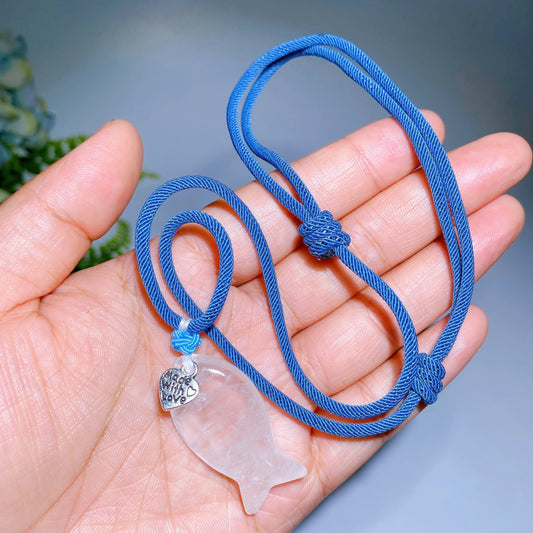 Natrual Clear Quartz Fish with Rope Necklace Crystal Healing Bulk Wholesale