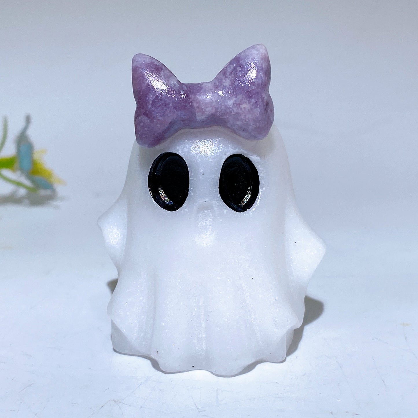 1.8" Natural White Jade Ghost with Bow Halloween Carving Crystal Healing Bulk Wholesale