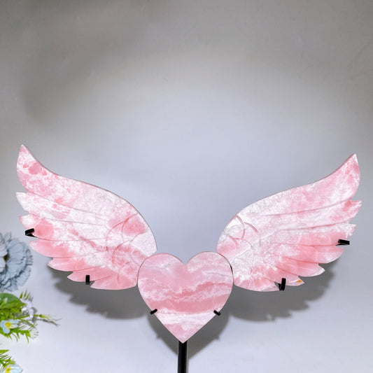 25cm Pink Opal Heart Wings Carving with Stand Crystal Healing Bulk Wholesale