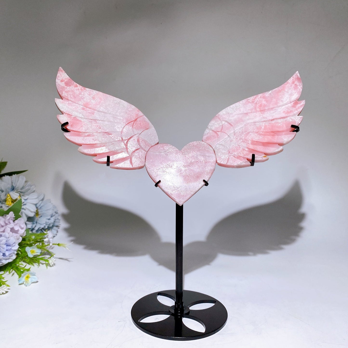 25cm Pink Opal Heart Wings Carving with Stand Crystal Healing Bulk Wholesale