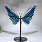 Large Unique Blue Green Fluorite Butterfly Wings Carving with Stand Crystal Healing Bulk Wholesale