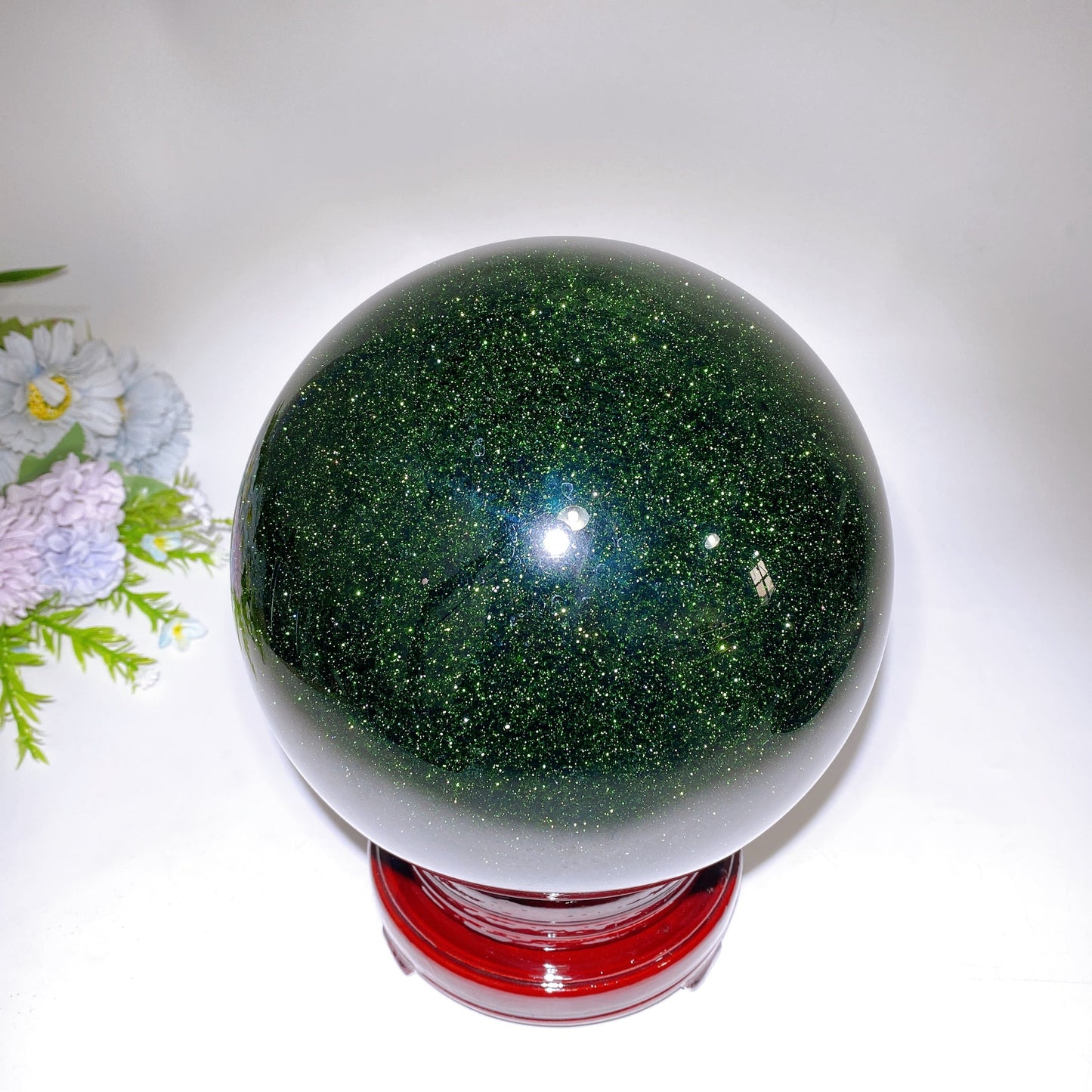 Large Unique Green Blue Sandstone Sphere with Wooden Stand Crystal Healing Bulk Wholesale
