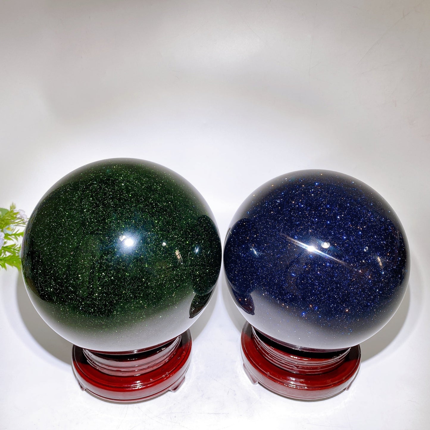 Large Unique Green Blue Sandstone Sphere with Wooden Stand Crystal Healing Bulk Wholesale