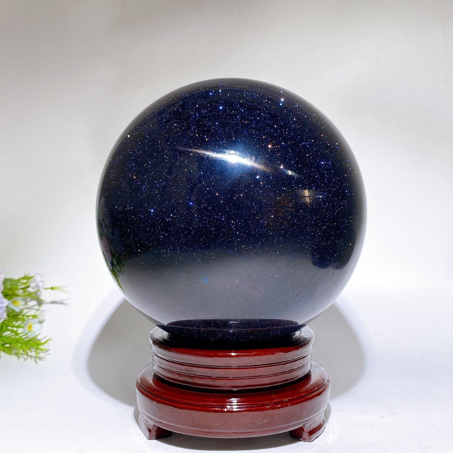 Large Unique Green Blue Sandstone Sphere with Wooden Stand Crystal Healing Bulk Wholesale