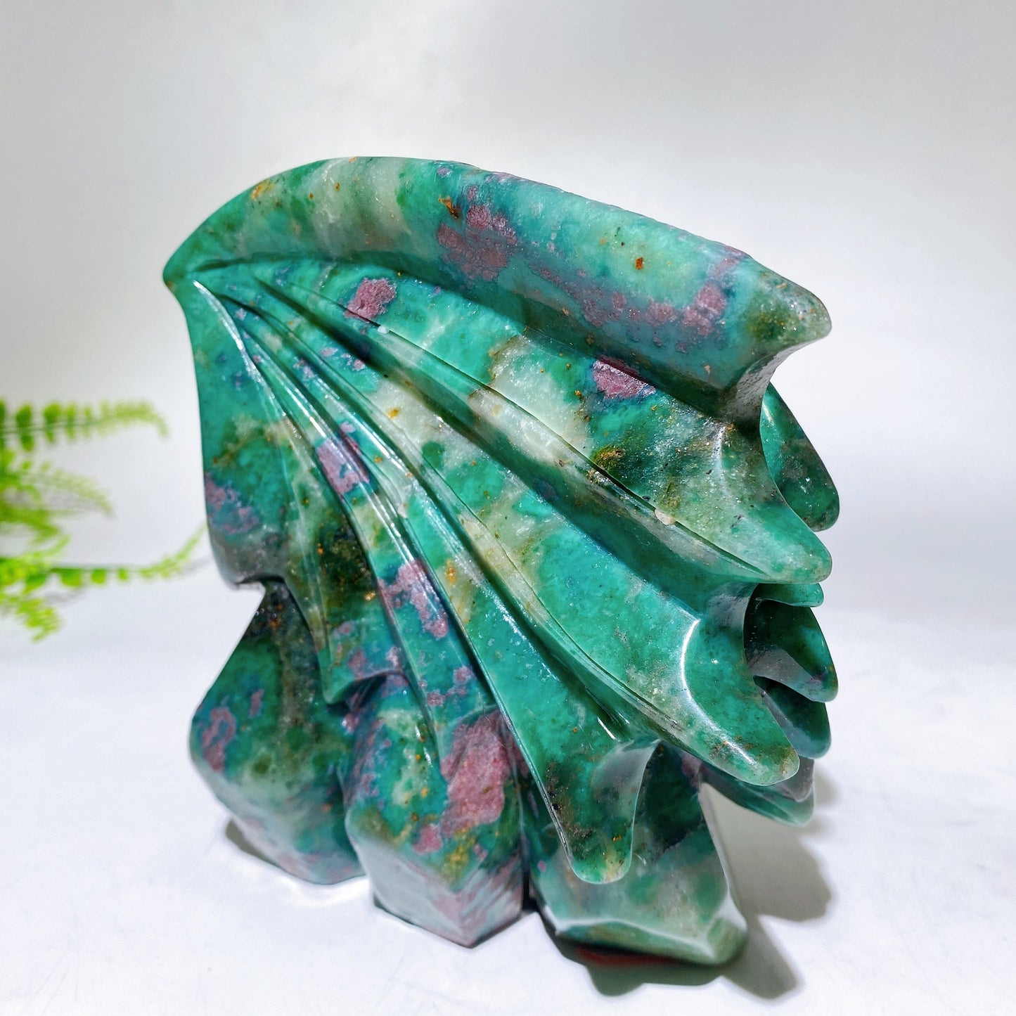 Unique Hand Carved Natural UV Reactive Ruby In Fuschite Dragon Carving Crystal Healing Bulk Wholesale