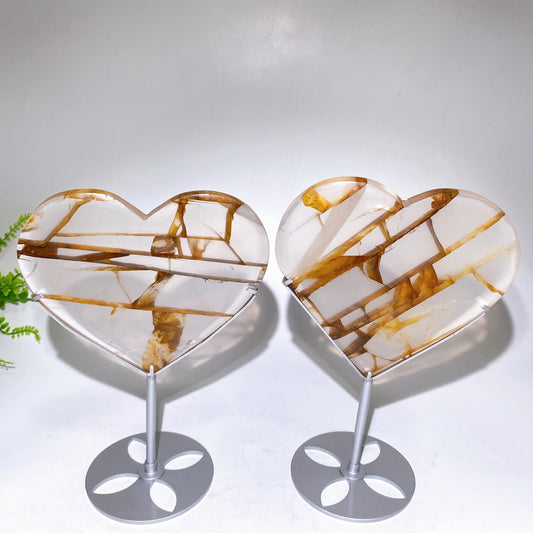 Natural Golden Healer Heart Carving with Stand Crystal Healiing Bulk Wholesale