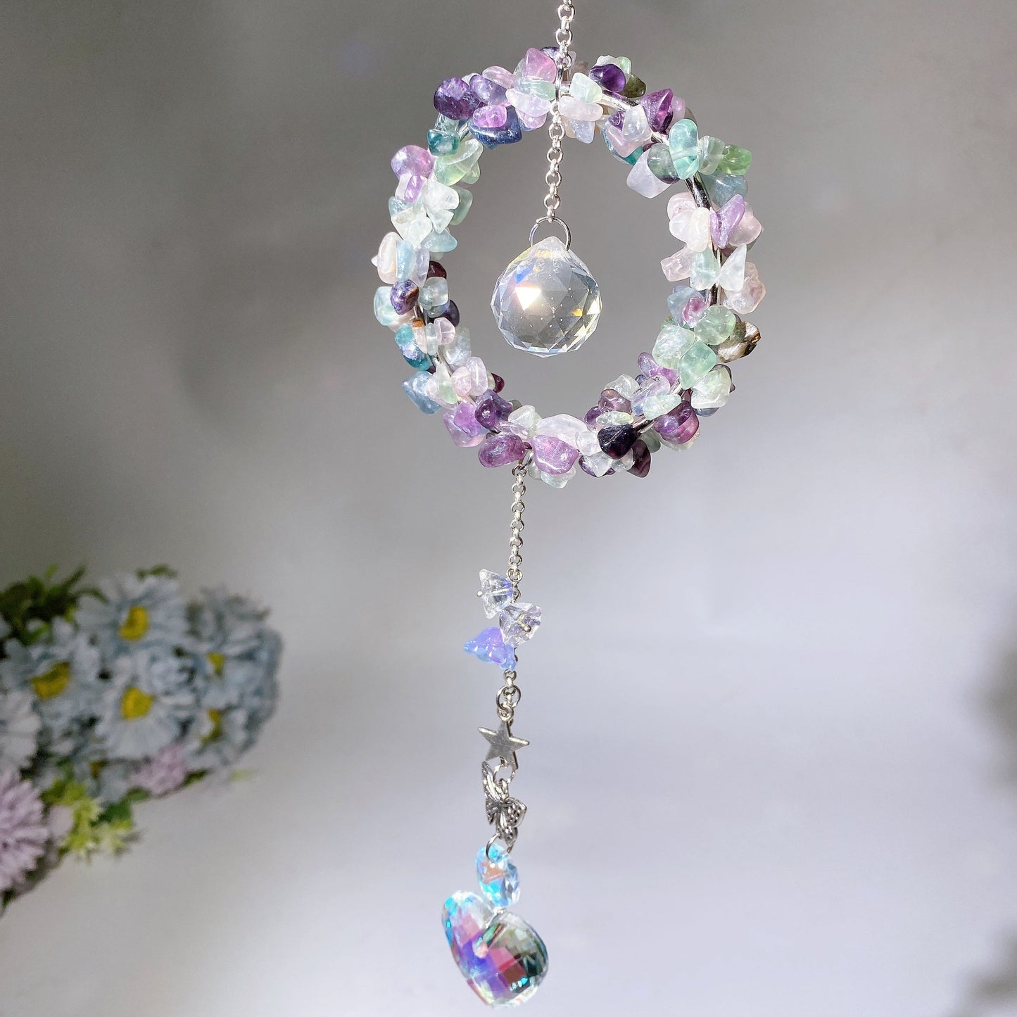 Crystal Chips Suncatcher Hanging Ornament Crystal Healing Bulk Wholesale
