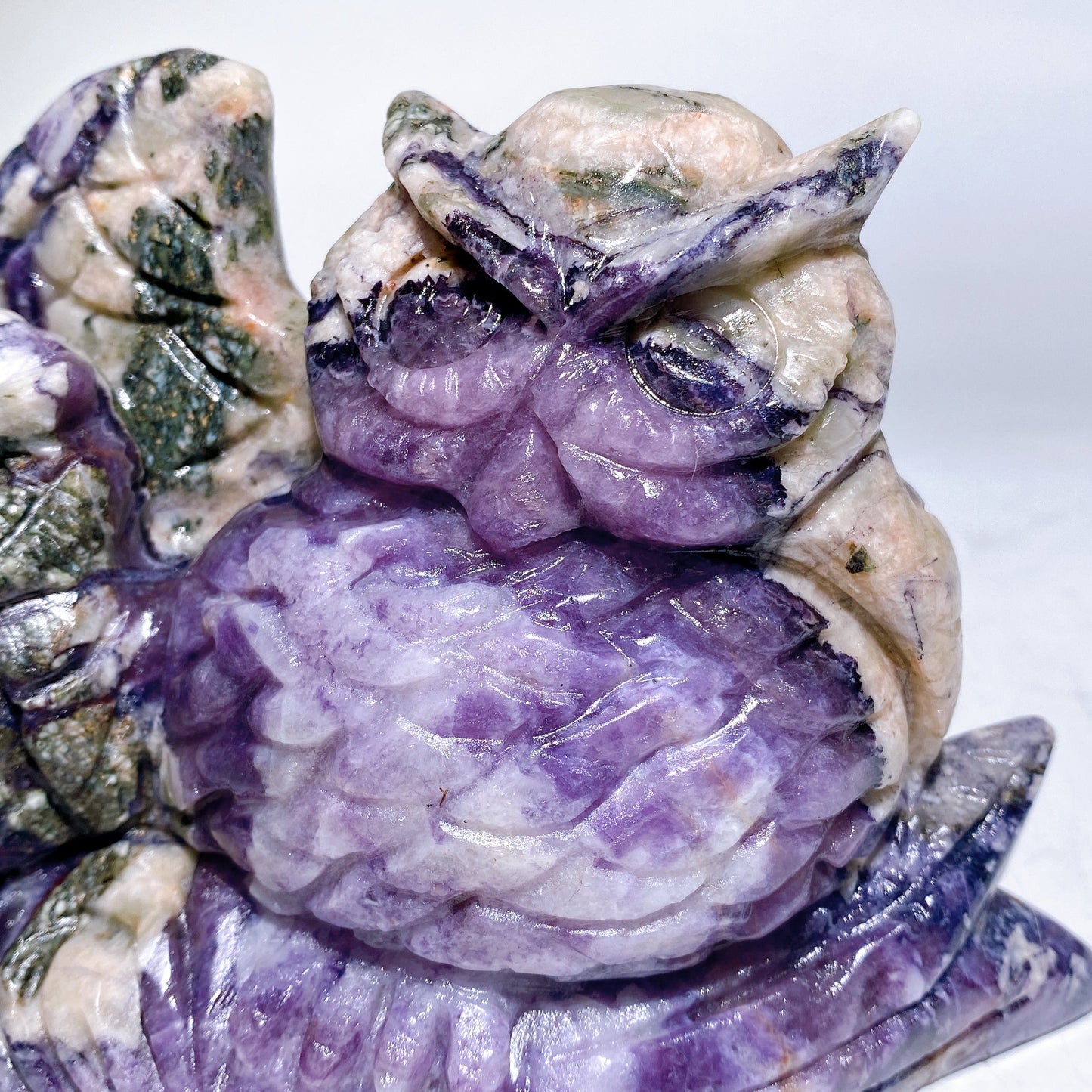 16cm Hand Carved Natural Fluorite Root Owl Crystal Healing Bulk Wholesale