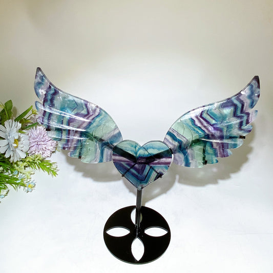 Crystal Heart Wings Carving with Stand Crystal Healing Bulk Wholesale
