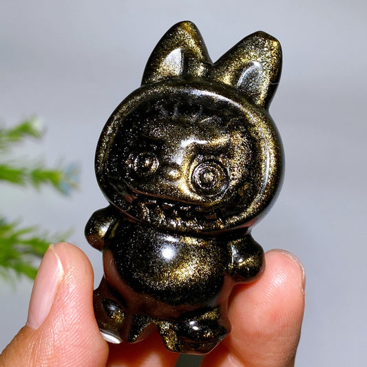2.3" Rainbow Moonstone Golden Obsidian Labubu Carving Crystal Healing Bulk Wholesale