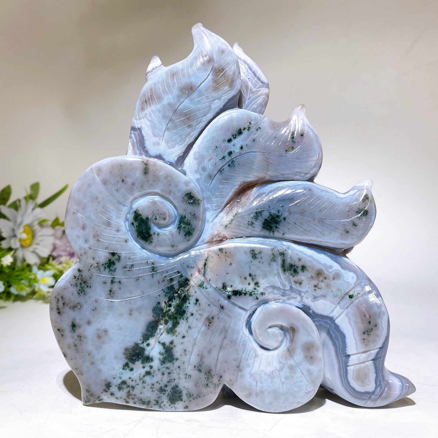19cm Unique Striped Agate Growing with Amethyst Cluster Nine-tails Fox Carving Crystal Healing Bulk Wholesale