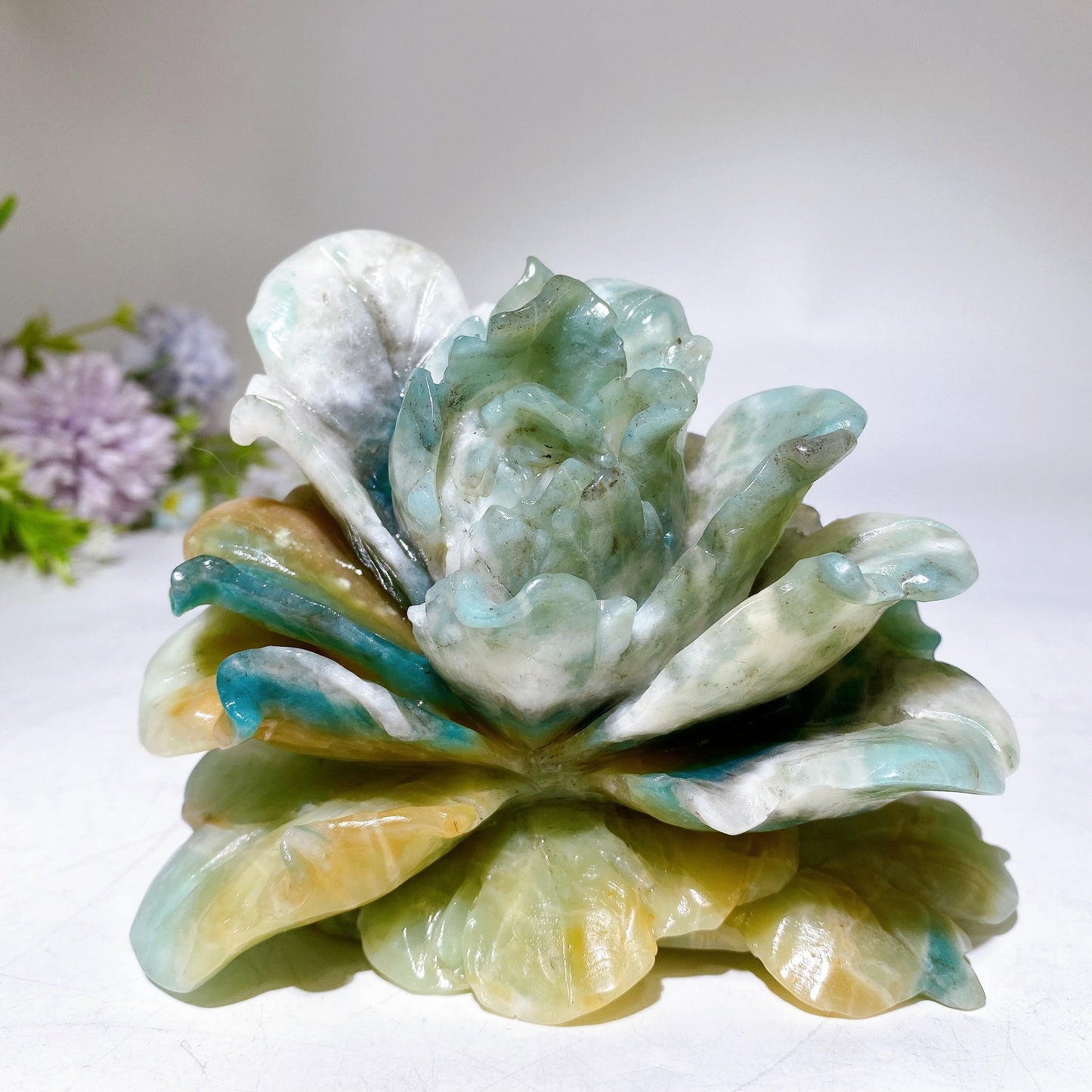 4.9" Unique Caribbean Calcite Peony Carving Crystal Healing Bulk Wholesale