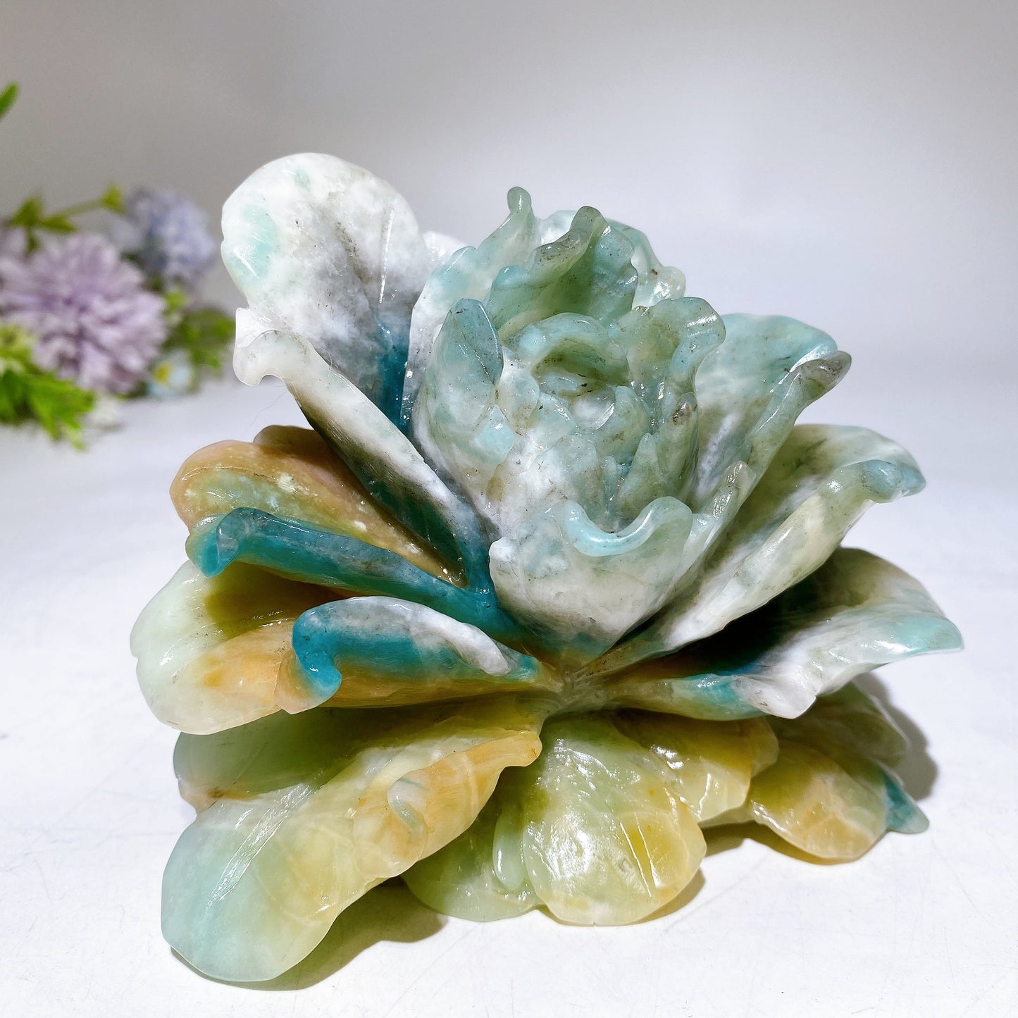 4.9" Unique Caribbean Calcite Peony Carving Crystal Healing Bulk Wholesale