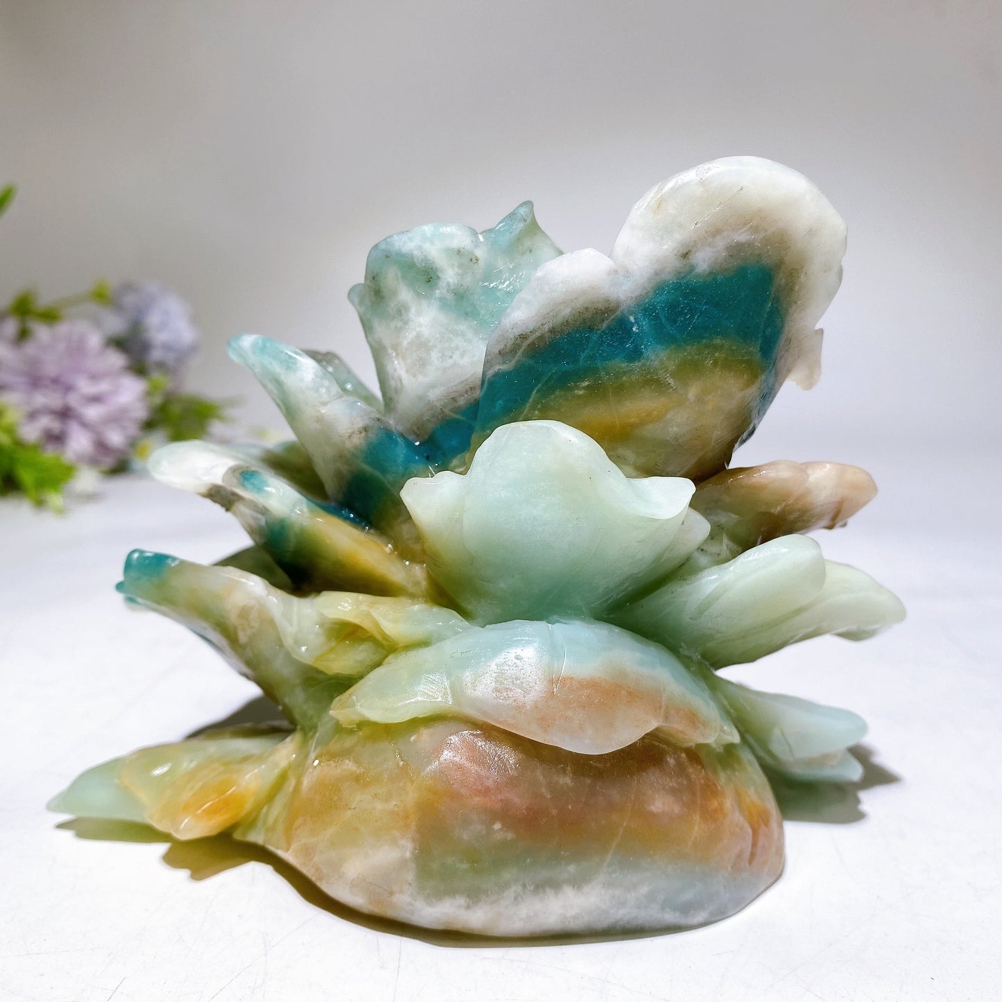 4.9" Unique Caribbean Calcite Peony Carving Crystal Healing Bulk Wholesale