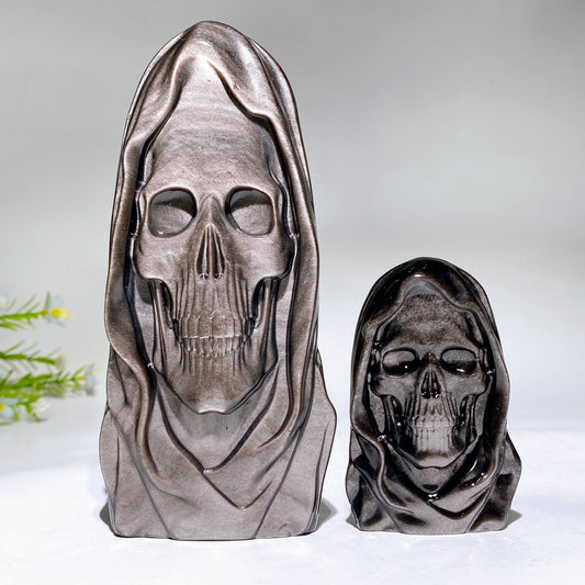 3.1"-5.9" Silver Obsidian Ghost Face Carving Crystal Healing Bulk Wholesale