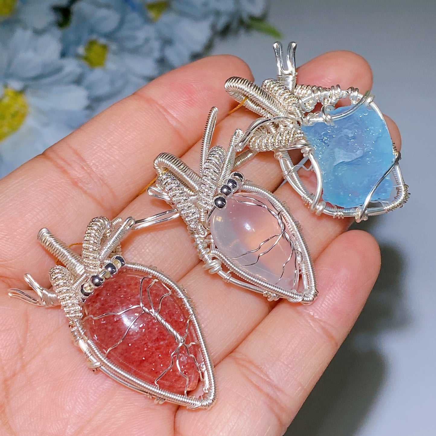 Crystal Silver Copper Wrapped Pendant  Crystal Healing Bulk Wholesale