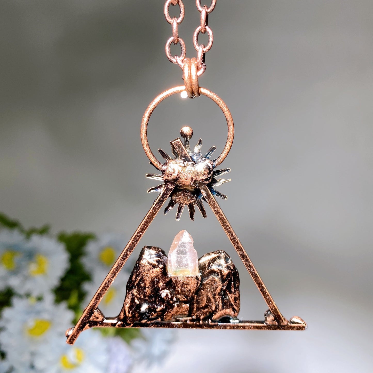 Amethyst Clear Quartz with Metal Sun Face Necklace Crystal Healing Bulk Wholesale