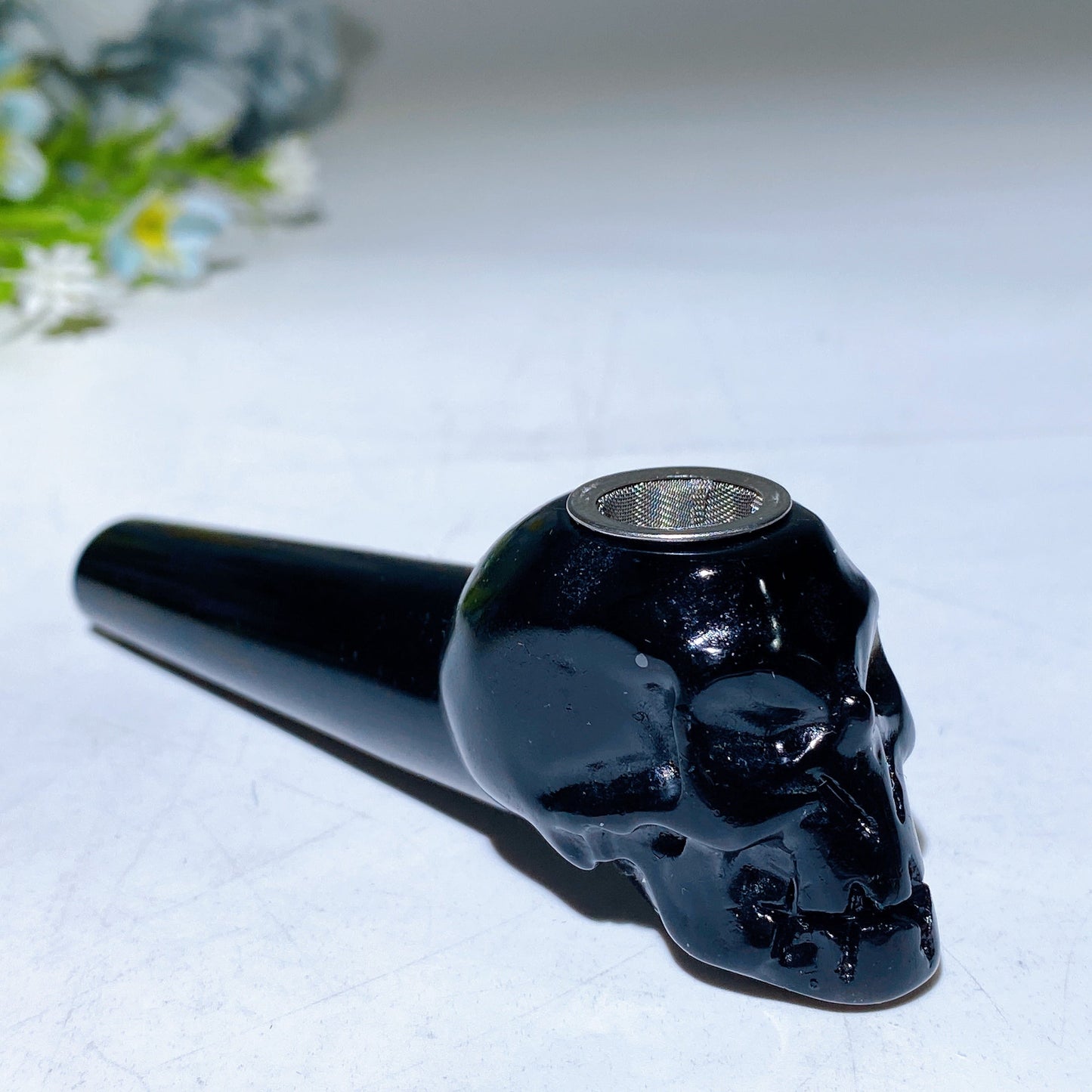 3.9" Crystal Skull Smoking Pipe Carving Crystal Healing Bulk Wholesale