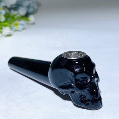 3.9" Crystal Skull Smoking Pipe Carving Crystal Healing Bulk Wholesale