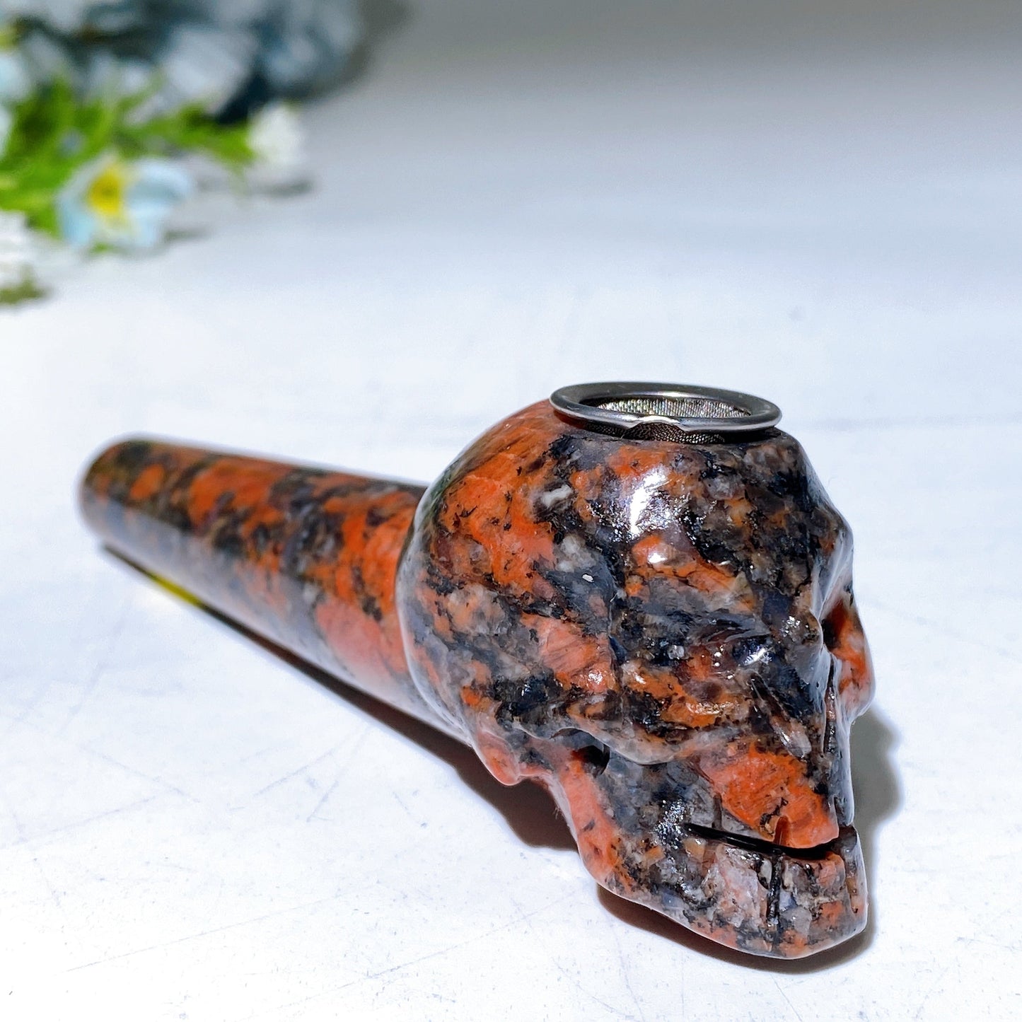 3.9" Crystal Skull Smoking Pipe Carving Crystal Healing Bulk Wholesale