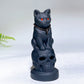 4.0" Black Obsidian Cat on Skull Carving Crystal Healing Bulk Wholesale