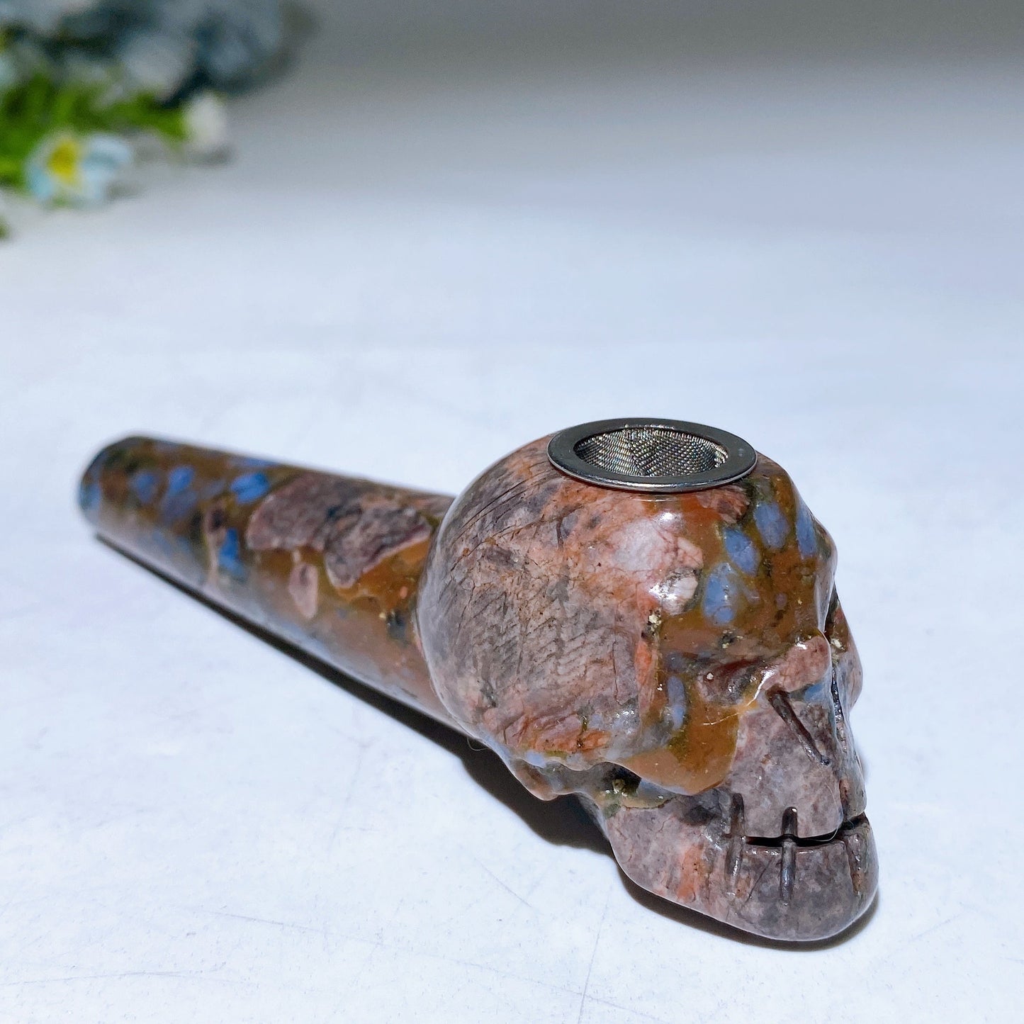 3.9" Crystal Skull Smoking Pipe Carving Crystal Healing Bulk Wholesale