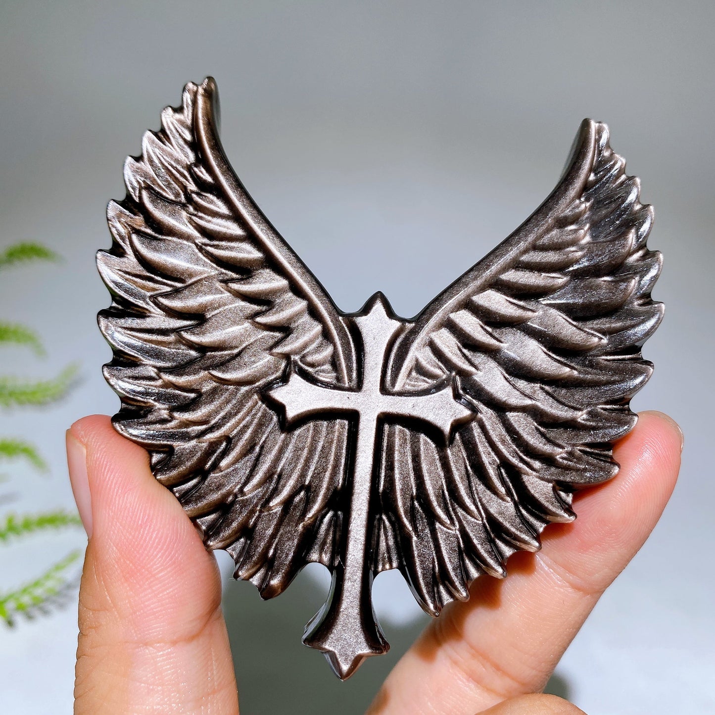 3.2" Silver Obsidian Wing Carving Crystal Healing Bulk Wholesale