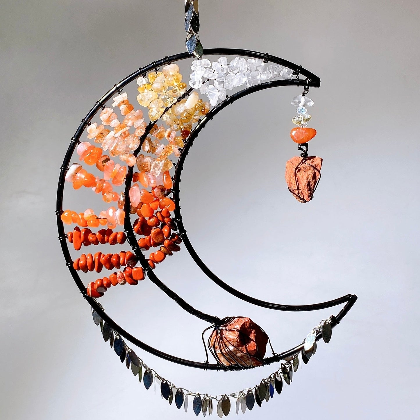 Wire Wrap Natural Gemstone Crystal Chips Moon Leaf Hanging Ornament Crystal Healing Bulk Wholesale