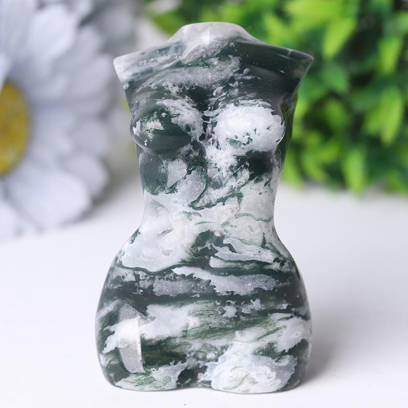 3“ Moss Agate Woman Model Body Crystal Carvings Crystal wholesale suppliers