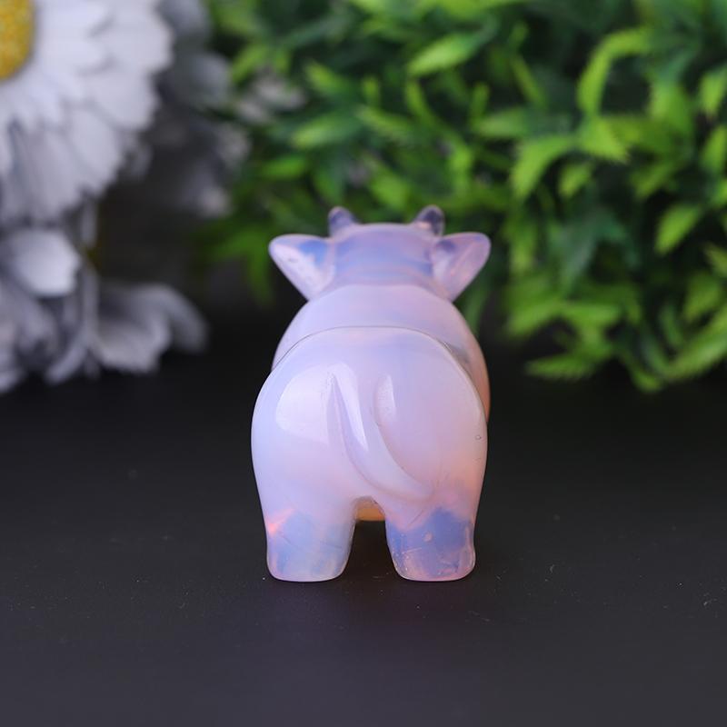 3" Pink Opalite Cow Hand Carving Healing Crystal Carving Crystal wholesale suppliers