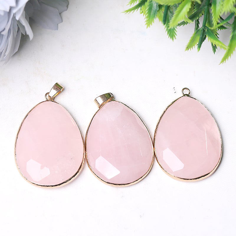 1.75" Rose Quartz Pendant with Golden Rim Crystal wholesale suppliers