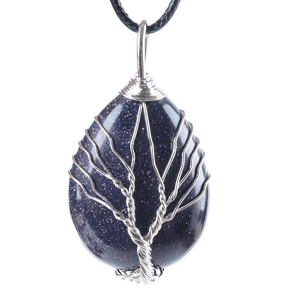 Teardrop Shape Crystal Stone Wire Wrapped Copper Tree of Life Chakra Pendant Crystal wholesale suppliers