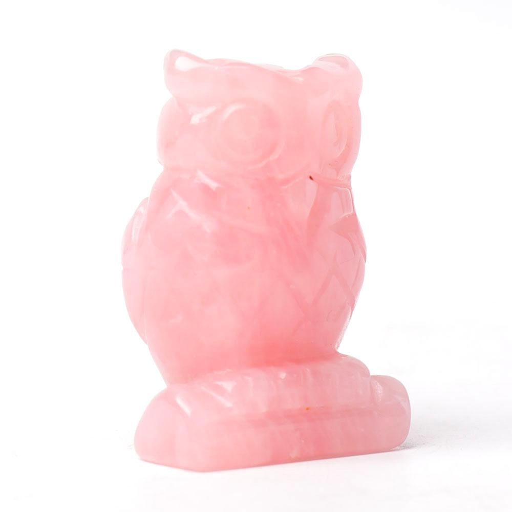 2.0" Rose Quartz Owl Figurine Crystal Carvings