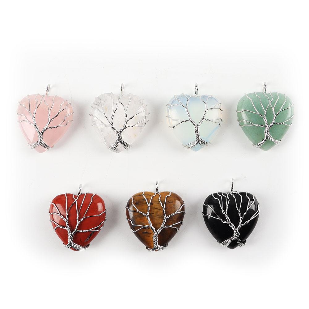 Silver Tree Of Life Wire Wrapped Heart Shape Stone Pendant Crystal wholesale suppliers