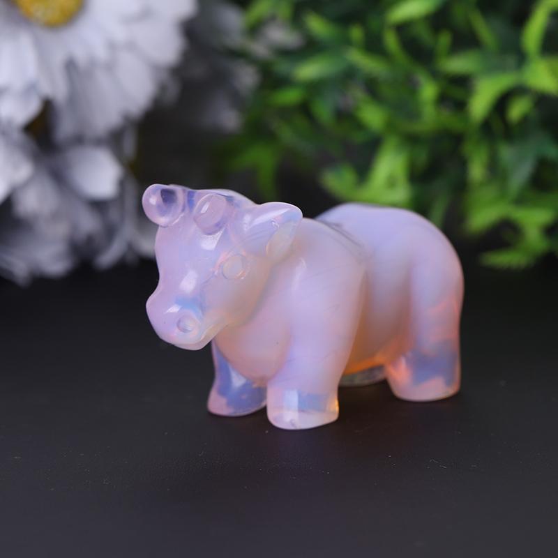 3" Pink Opalite Cow Hand Carving Healing Crystal Carving Crystal wholesale suppliers