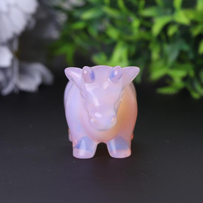 3" Pink Opalite Cow Hand Carving Healing Crystal Carving Crystal wholesale suppliers