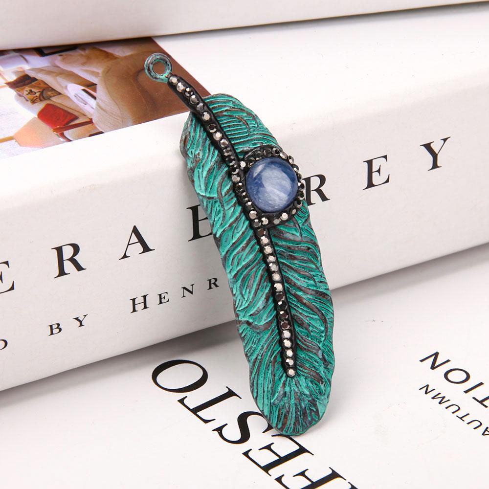 Metal Feather Shape Pendant with Kyanite Crystal wholesale suppliers