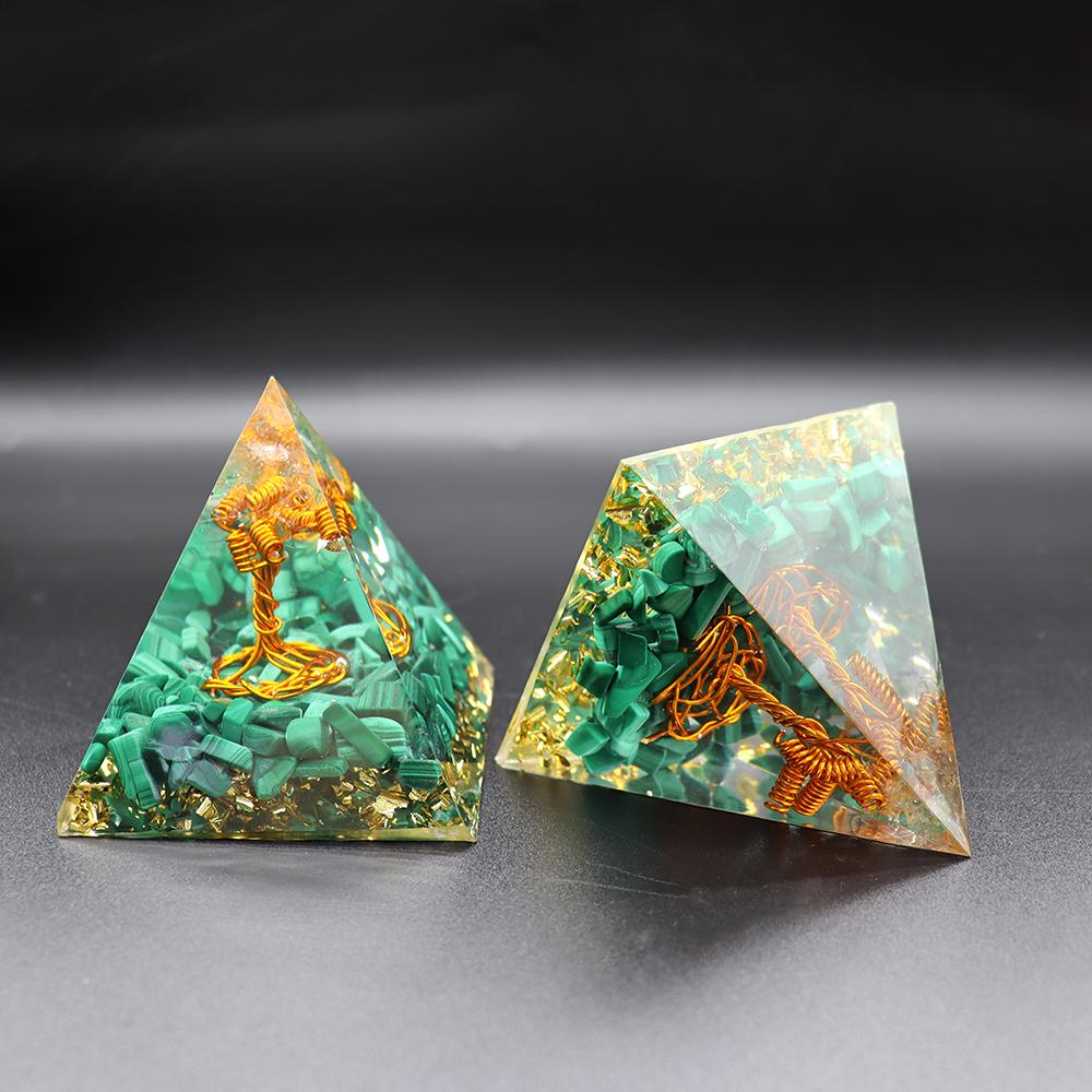 Tree of life Infused Malachite Crystal Chips Pyramid