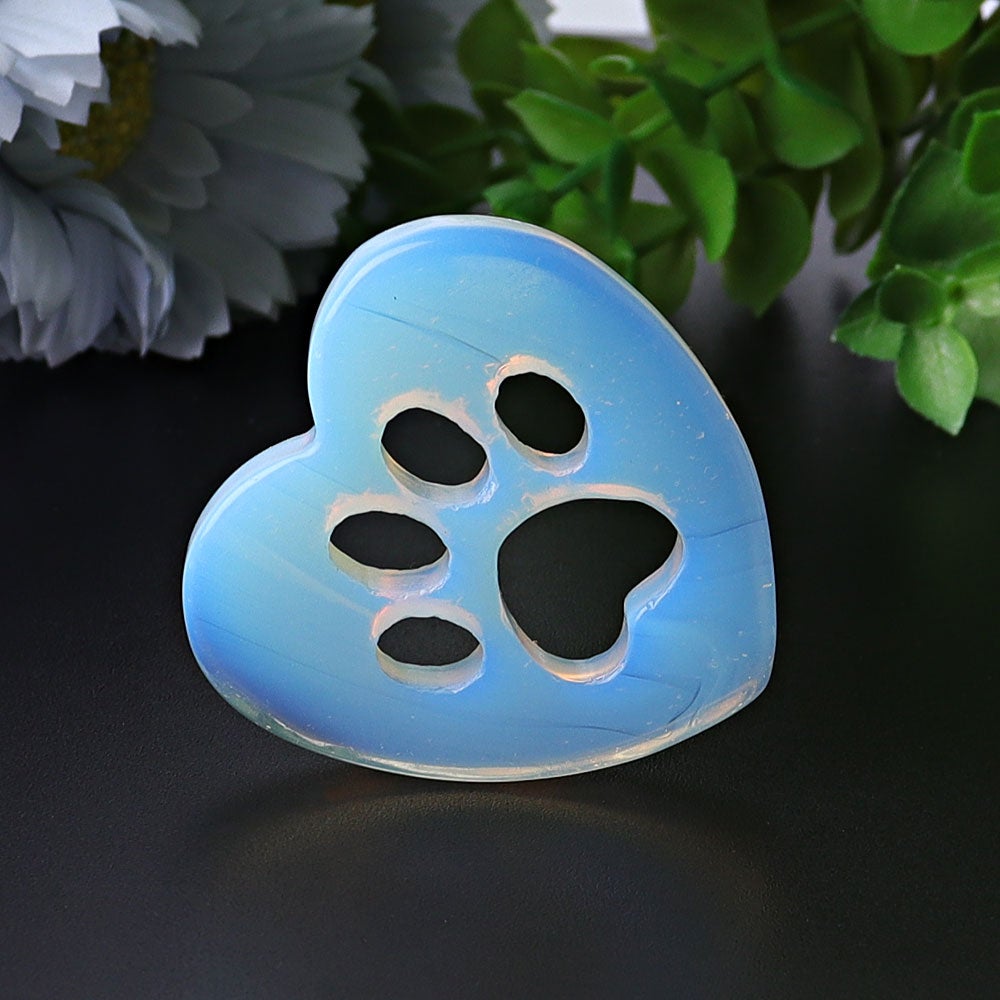 1.9" Opalite Heart with Cat Paw Crystal Carvings Crystal wholesale suppliers