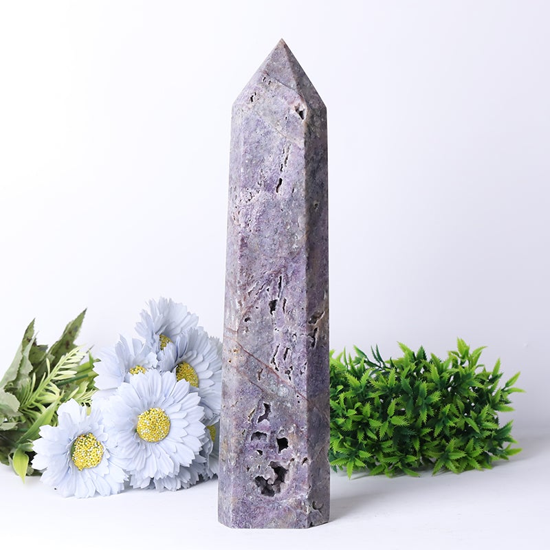 11-13" Unique Druzy Lepidolite Tower