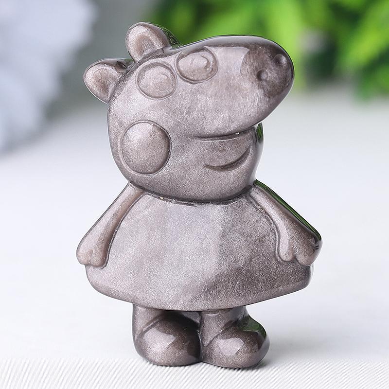 1.8" Silver Obsidian Peppa Pig Crystal Carvings Crystal wholesale suppliers