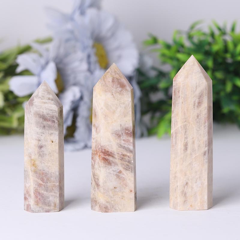 Wholesale Natural Flasing Peach Moonstone Points Crystal wholesale suppliers