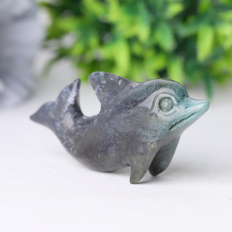 2.5" Moss Agate Dolphin Crystal Carvings Crystal wholesale suppliers