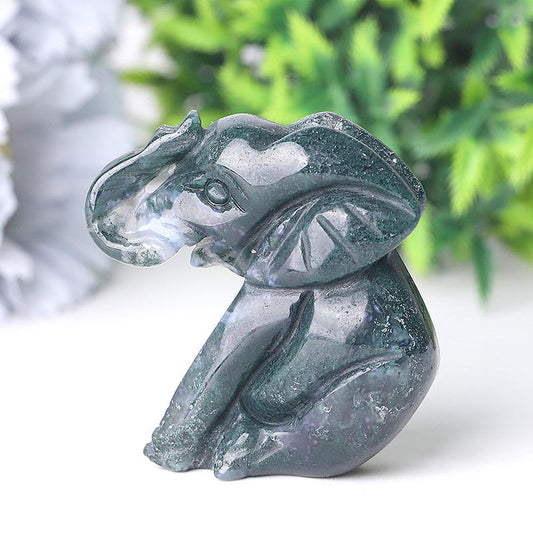 2" Moss Agate Elephant Crystal Carvings Crystal wholesale suppliers